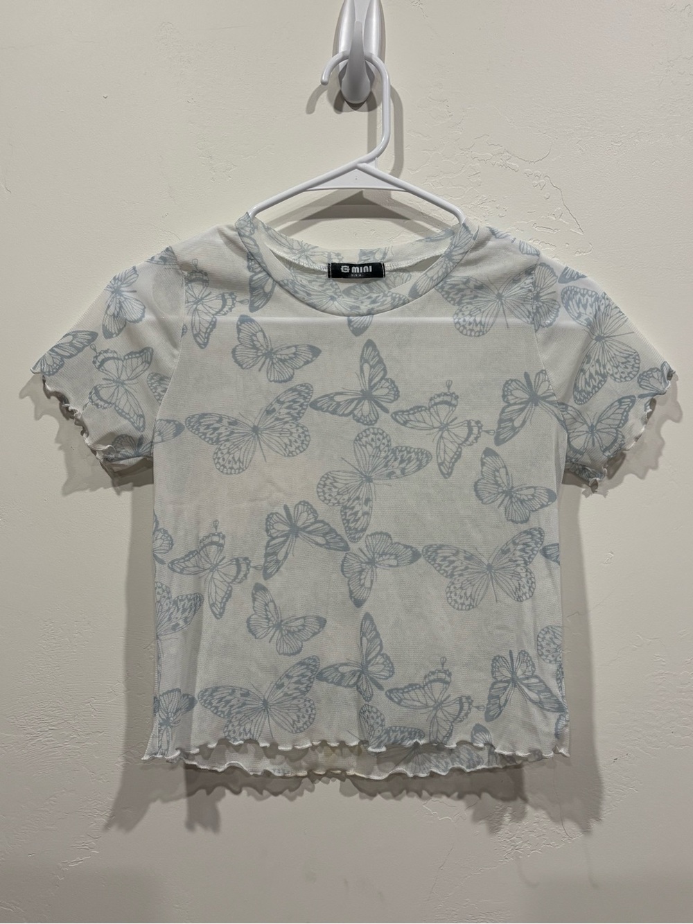 White Butterfly Mesh Short Sleeve Tee